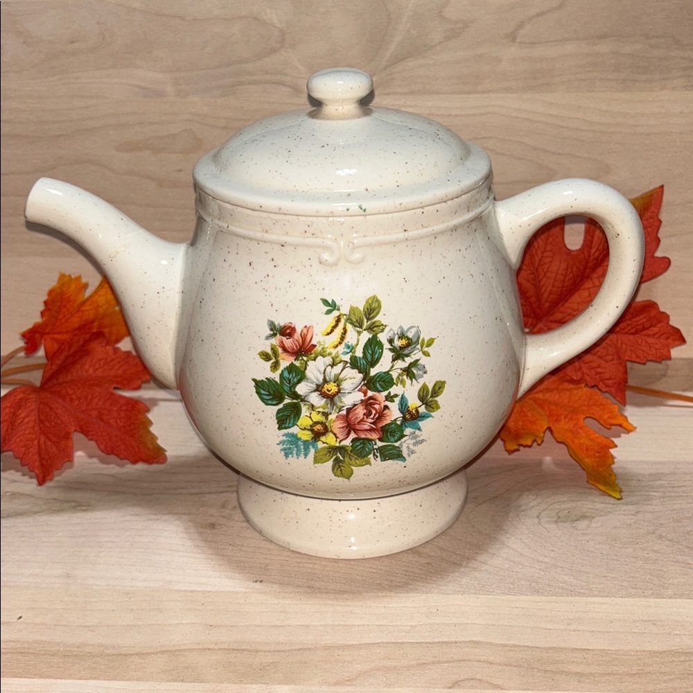 Vintage Floral Cream Teapot signed Dion Quebec